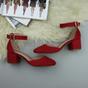 Red AJVANI Red Mid Block Heel Ankle Strap 2 Part Heels, Image 4 of 6