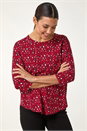Red Animal Print Raglan Sleeve Stretch Top, Image 1 of 5