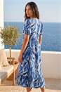 Blue Abstract Print Tie Front Smock Dress, Image 2 of 4