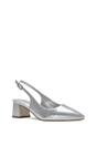 Silver XY London Silver 'Virelai' Shimmer Low Block Heels With Slingback, Image 2 of 6
