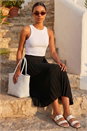 Black Pleated Elastic Waist Maxi Skirt, Image 2 of 4