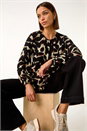 Black Abstract Print Textured Top, Image 2 of 5