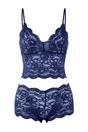 Navy Lace Trim 4-Piece Satin Robe and Nightwear Set, Image 3 of 4