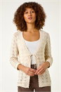 Beige Tie Front Pointelle Knit Cardigan, Image 4 of 5