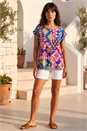 Blue Aztec Print Short Sleeve Top, Image 2 of 4
