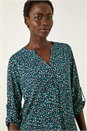 Green Abstract Puff Print Stretch Top, Image 4 of 5