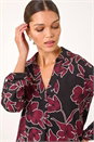 Purple Floral Print V-Neck Collar Top, Image 2 of 5