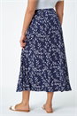 Navy  Curve Floral Stretch Elastic Waist Maxi Skirt, Image 3 of 5