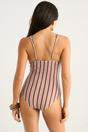 Brown Multi Stripe Tie Detail One Shoulder Swimsuit, Image 2 of 4