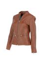 Tan 'Chiara' Mandarin Collar Real Leather Biker Jacket, Image 3 of 5