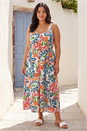 Blue Curve Print Plait Belt Strappy Midi Dress , Image 1 of 4