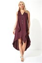 Plum Satin Necklace Trim Swing Dress, Image 1 of 4