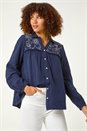 Navy Embroidered Yoke Shirt, Image 1 of 5