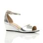 Silver Mid Wedge Heel Ankle Strap Sandals, Image 1 of 6