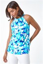 Blue Abstract Print Stretch Halter Neck Top, Image 1 of 5