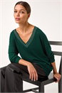 Dark Green Hotfix Trim V-Neck Knit Jumper, Image 1 of 5