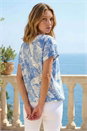 Light Blue  Leaf Print Lace Bubble Hem Top, Image 2 of 3