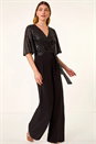 Black Sequin Flutter Sleeve Stretch Jumpsuit, Image 2 of 5