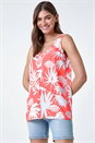 PINK Sleeveless V-Neck Palm Print Button Cami Top, Image 4 of 5