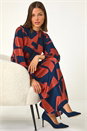 Rust Geometric Colour Block Print Midi Dress, Image 1 of 5