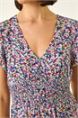 PINK Abstract Print Shirred Midi Dress, Image 5 of 5