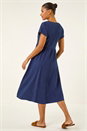 Navy  Linen Look Button Midi Dress, Image 2 of 4