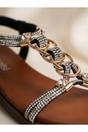 Black iKrush Black Grace Rhinestone Chain Flat Sandals, Image 6 of 8