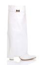 White AJVANI White High Block Heel Pointed Toe Fold Over Knee Boots, Image 1 of 4