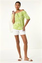 Green Floral Print Bardot Stretch Top, Image 2 of 5