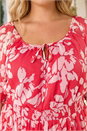 Pink Curve Tropical Print Tie Neck Midi Dress, Image 4 of 4