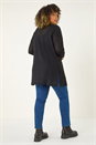 Black Curve Textured Longline Cardigan, Image 3 of 5