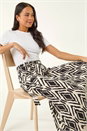 Black Petite Geo Print Tie Waist Midi Skirt, Image 1 of 5