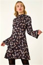 Black Dusk Leaf Godet Hem Dress, Image 1 of 4