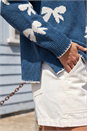 Denim Bow Contrast Stitch Knit Jumper, Image 4 of 4