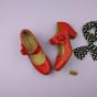 Red AJVANI Red Mid Block Heel Mary Jane Comfort Court Shoes, Image 4 of 6