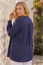 Navy  Curve Lace Trim Pintuck Blouse, Image 2 of 4