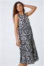 Black Baroque Tiered Smock Midi Dress, Image 2 of 4