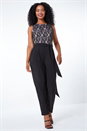 Black Petite Lace Belted Stretch Jumpsuit, Image 2 of 5
