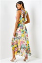 Pink Tropical Print Halter Neck Chiffon Dress, Image 2 of 5