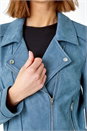 Steel Blue Faux Suede Biker Jacket, Image 6 of 6