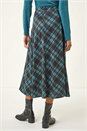 Teal Panelled Check Midi Skirt, Image 4 of 5