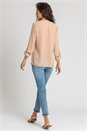 Camel  Plain Buttoned Notch Neck Top, Image 2 of 4