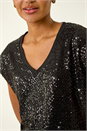 Black Sequin V-Neck Stretch Top, Image 5 of 5