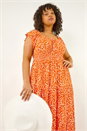 ORANGE Curve Shirred Printed Dress, Image 4 of 5
