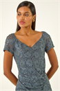 Grey Lace Ruched Stretch Dress, Image 4 of 5