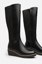 Black 'Livia' Knee High Wedge Boot Stitch Detail, Image 3 of 6
