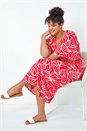 Red Curve Linear Print Midi Wrap Dress, Image 1 of 5