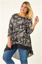 Black Curve Floral High Low Top, Image 4 of 5