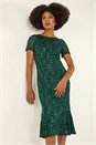 Green Metallic Lace Sequin Midi Dress, Image 1 of 5