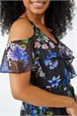 Navy  Petite Cold Shoulder Floral Midi Dress, Image 5 of 5